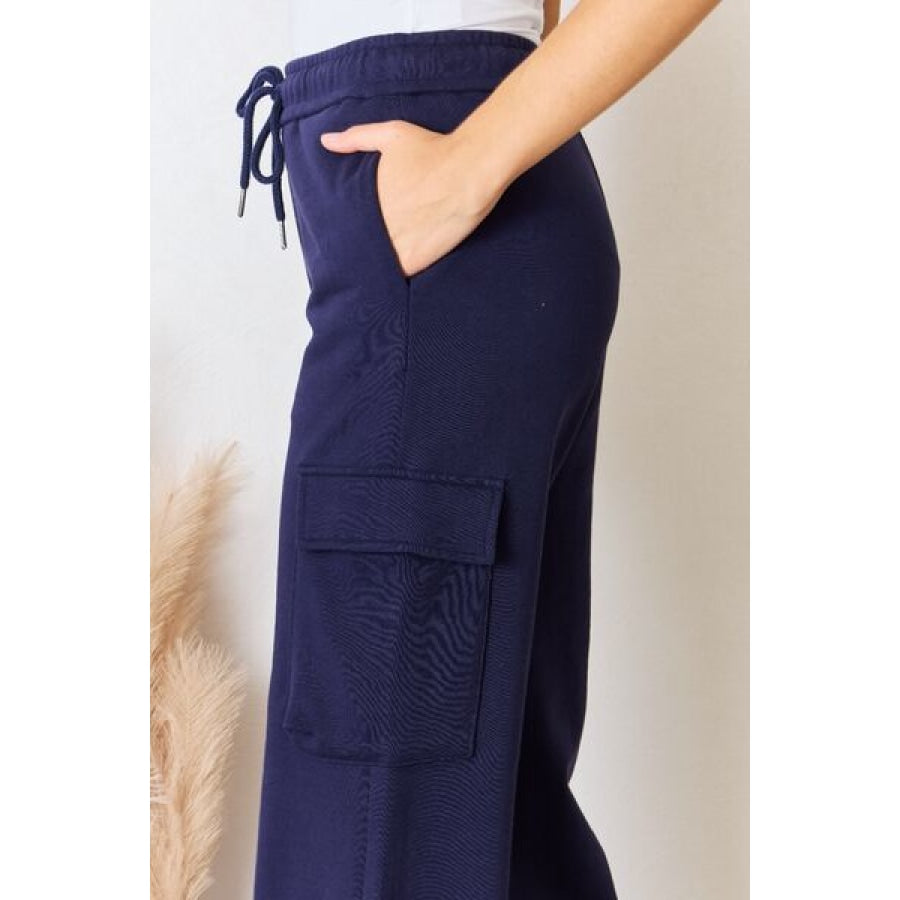 RISEN Drawstring Relaxed Cargo Wide Leg Pants Apparel and Accessories