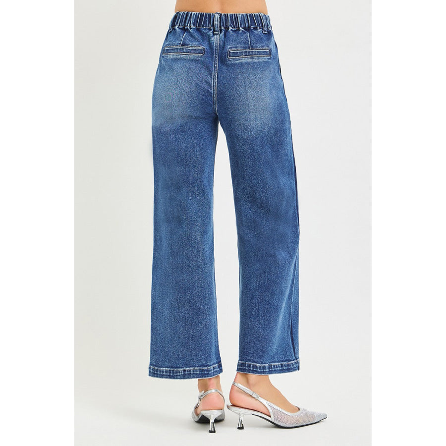 RISEN Elastic Band High Rise Cropped Wide Jeans Apparel and Accessories
