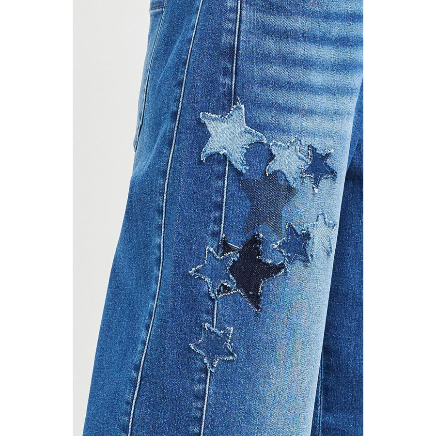 RISEN Elastic Band Slouchy Cropped Barrel with Star Patch Apparel and Accessories