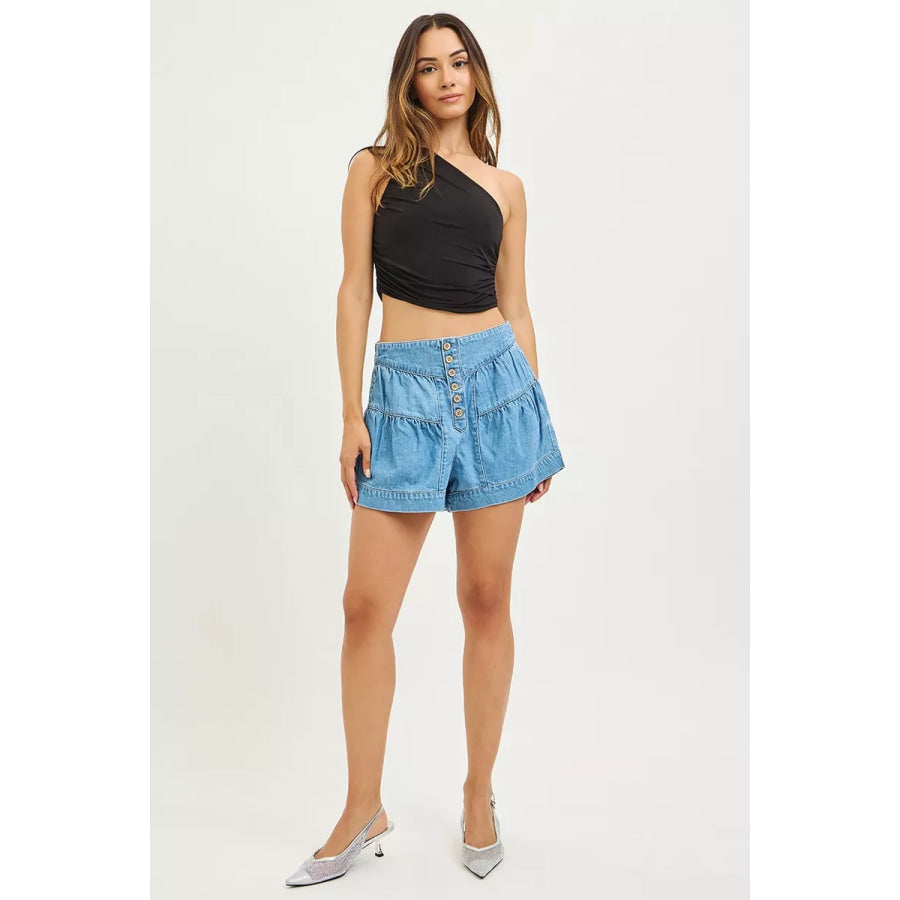 RISEN Elastic Band Slouchy Shorts With Shirred Detail Apparel and Accessories