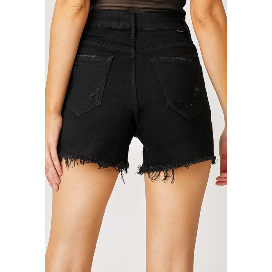 RISEN Frayed Hem Denim Shorts with Fringe Detail Pockets Apparel and Accessories