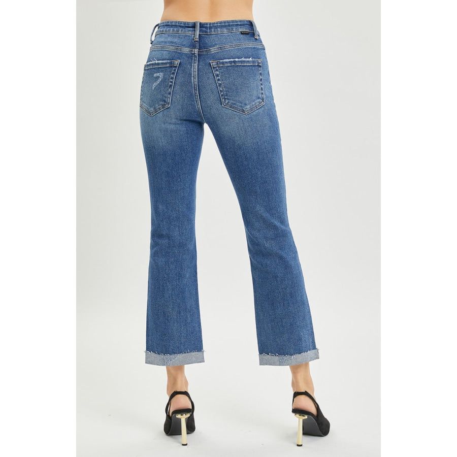 RISEN Full Size Button Fly Cropped Bootcut Jeans Apparel and Accessories