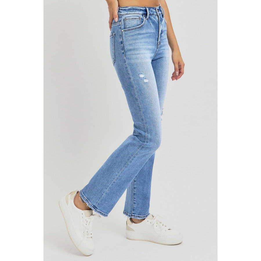 RISEN Full Size Distressed High-Rise Ankle Straight Jeans Apparel and Accessories