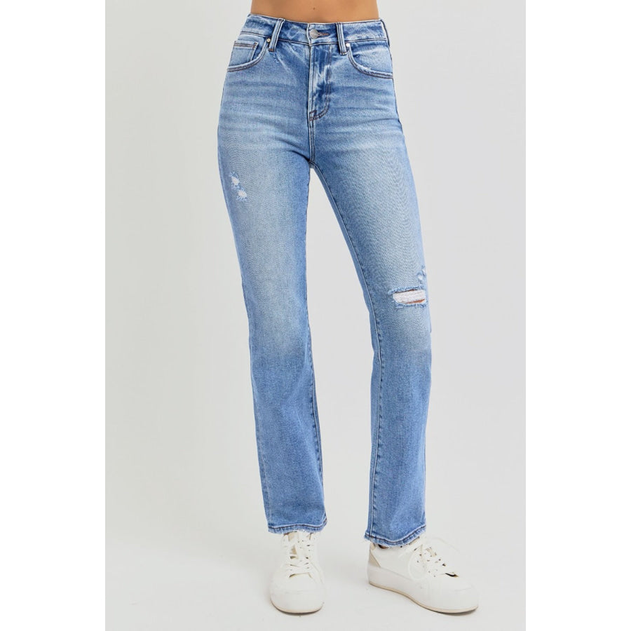 RISEN Full Size Distressed High-Rise Ankle Straight Jeans Apparel and Accessories