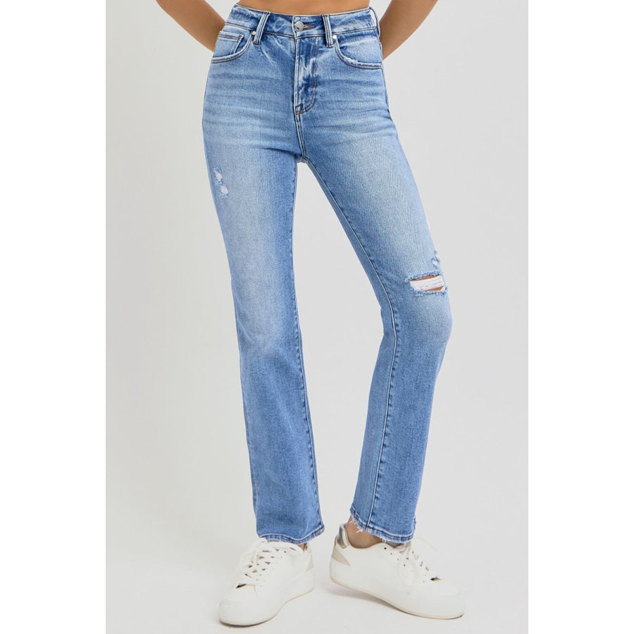 RISEN Full Size Distressed High-Rise Ankle Straight Jeans Apparel and Accessories