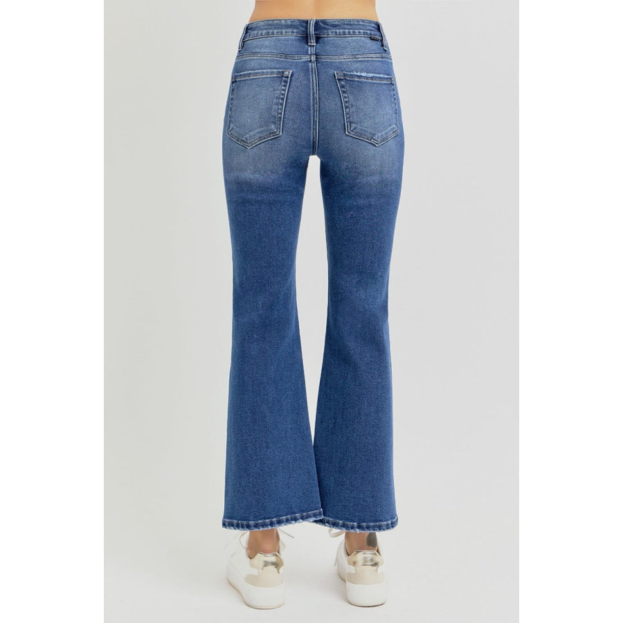 RISEN Full Size Distressed High Rise Crop Flare Jeans Apparel and Accessories