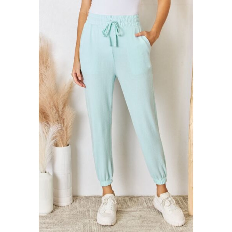 RISEN Full Size Drawstring Ultra Soft Knit Jogger Mint / S Apparel and Accessories