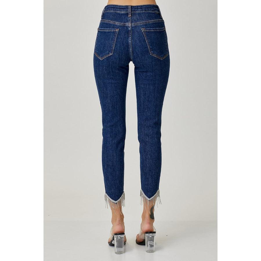 RISEN Full Size Embellished Mid Rise Crop Skinny Jeans Apparel and Accessories