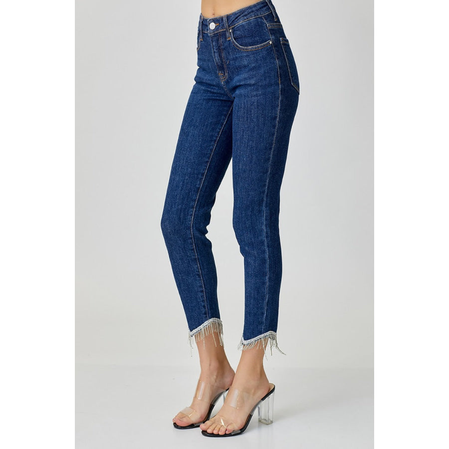 RISEN Full Size Embellished Mid Rise Crop Skinny Jeans Apparel and Accessories