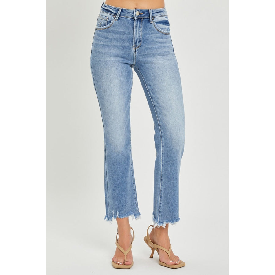 RISEN Full Size Frayed Hem Cropped Straight Jeans Apparel and Accessories