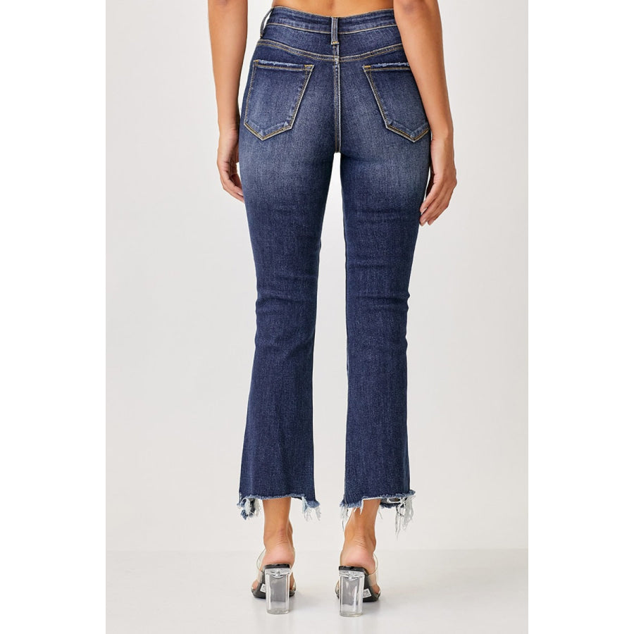 Risen Full Size Frayed Hem Cropped Straight Jeans Apparel and Accessories