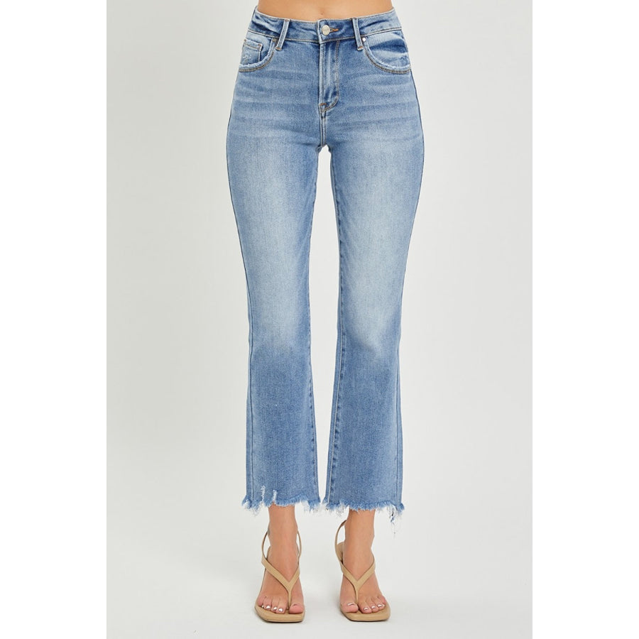 RISEN Full Size Frayed Hem Cropped Straight Jeans Apparel and Accessories