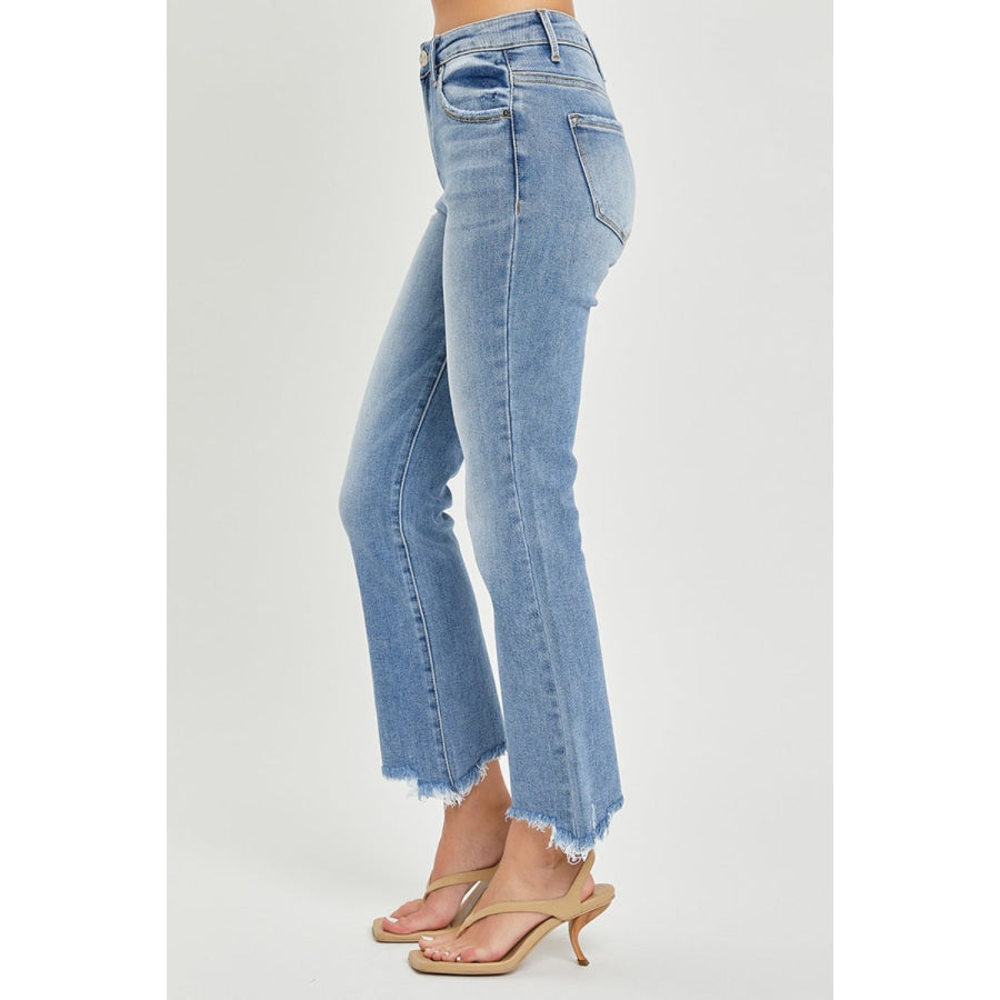 RISEN Full Size Frayed Hem Cropped Straight Jeans Apparel and Accessories