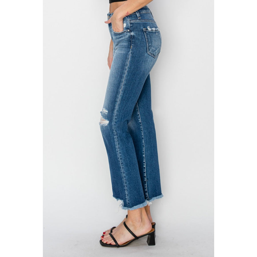 RISEN Full Size Frayed Step Hem Ankle Straight Jeans Apparel and Accessories