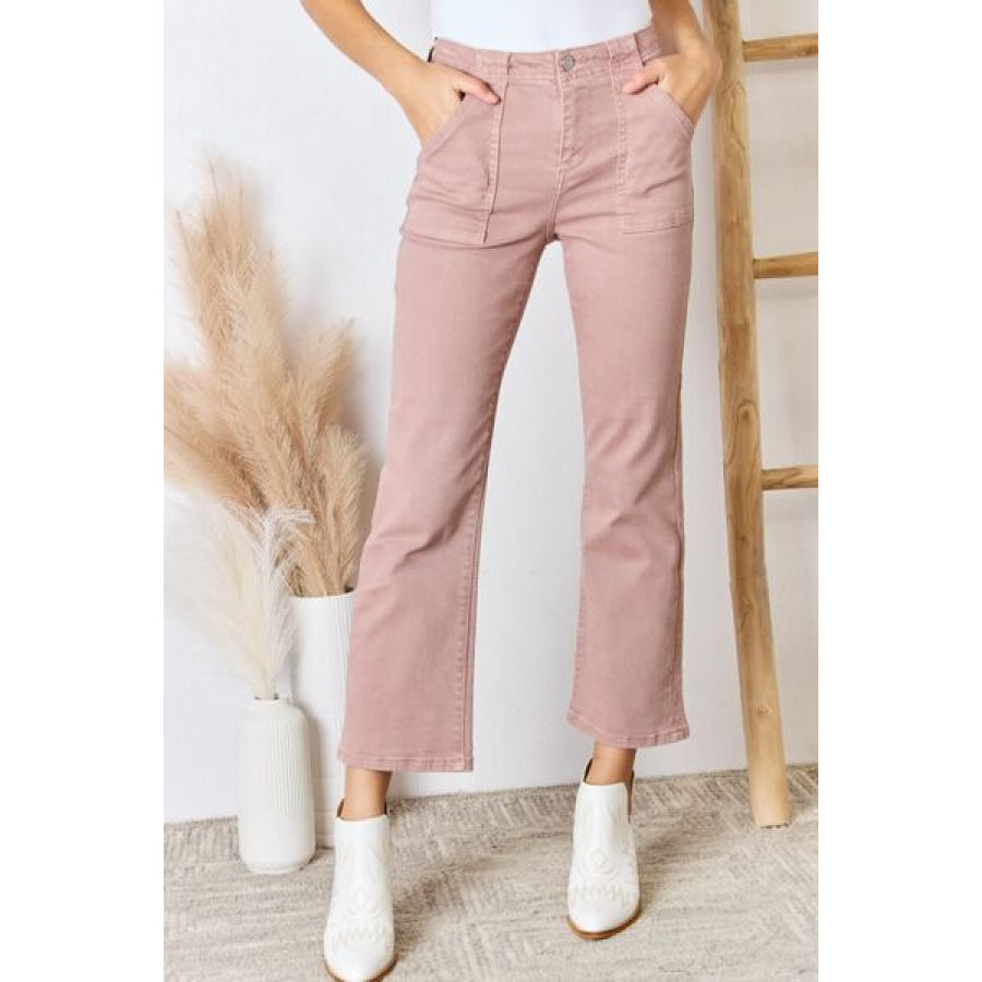 RISEN Full Size High Rise Ankle Flare Jeans Mauve / Apparel and Accessories