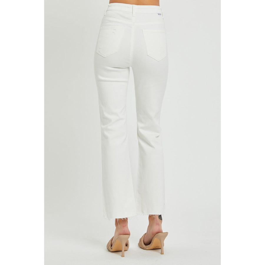 RISEN Full Size High Rise Button Fly Straight Ankle Jeans White / Apparel and Accessories