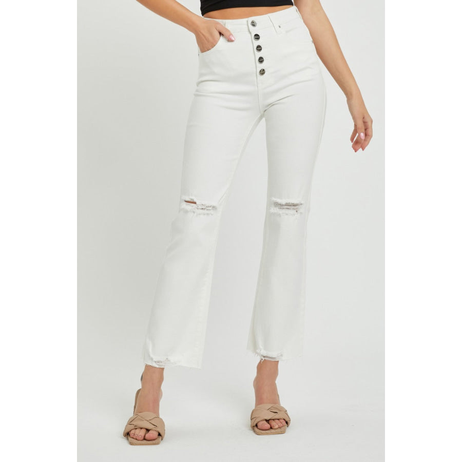 RISEN Full Size High Rise Button Fly Straight Ankle Jeans White / Apparel and Accessories