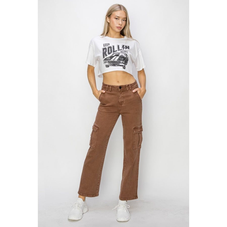 Risen Full Size High Rise Cargo Jeans Apparel and Accessories