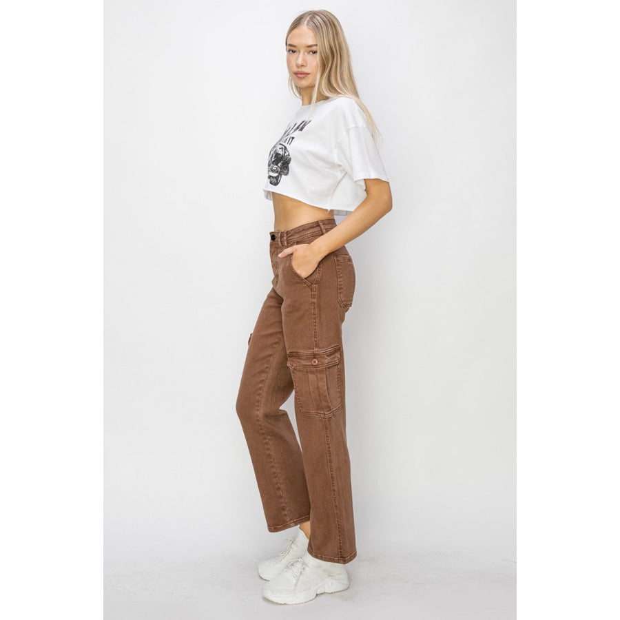 Risen Full Size High Rise Cargo Jeans Apparel and Accessories