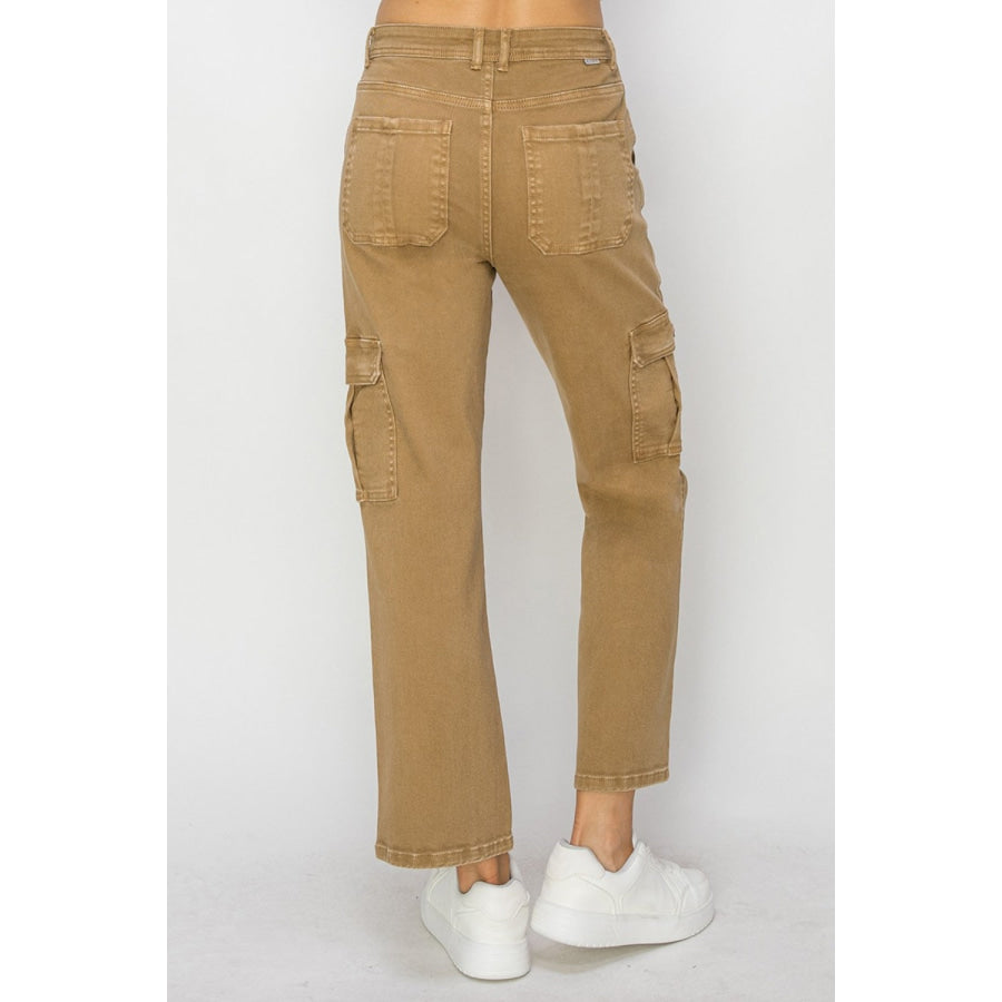 Risen Full Size High Rise Cargo Jeans Mocha / 0(24) Apparel and Accessories