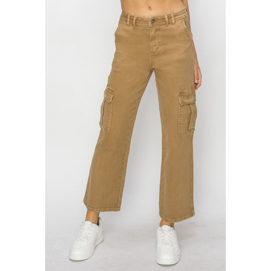 Risen Full Size High Rise Cargo Jeans Mocha / 0(24) Apparel and Accessories