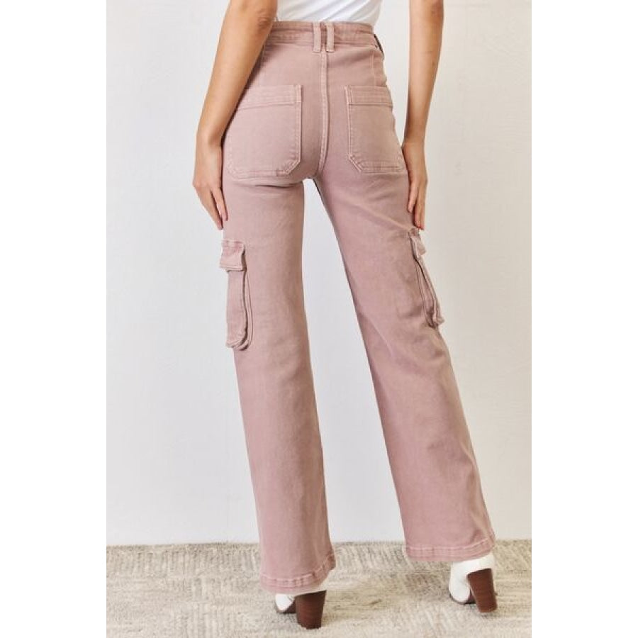 RISEN Full Size High Rise Cargo Wide Leg Jeans Mauve / Clothing