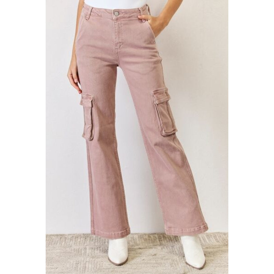 RISEN Full Size High Rise Cargo Wide Leg Jeans Mauve / Clothing