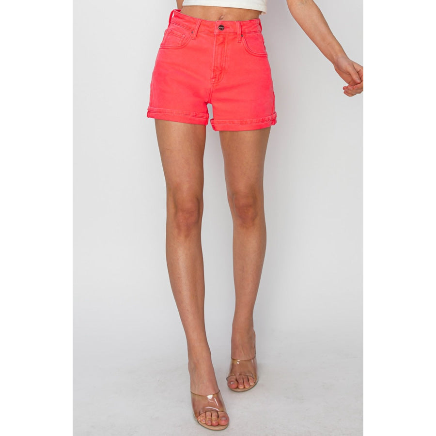 RISEN Full Size High Rise Cuffed Denim Shorts Apparel and Accessories