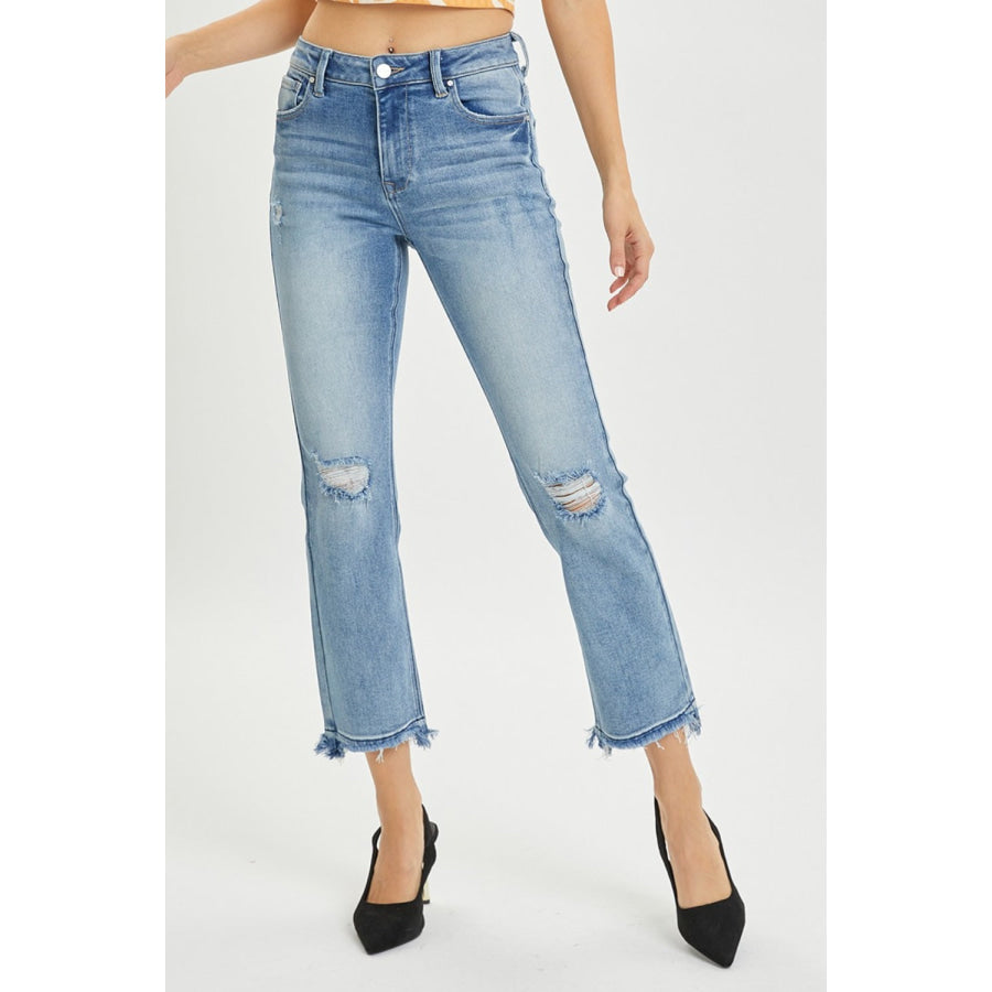 RISEN Full Size High Rise Distressed Cropped Straight Jeans Medium / Apparel and Accessories