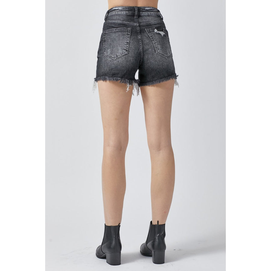 RISEN Full Size High Rise Distressed Denim Shorts Apparel and Accessories