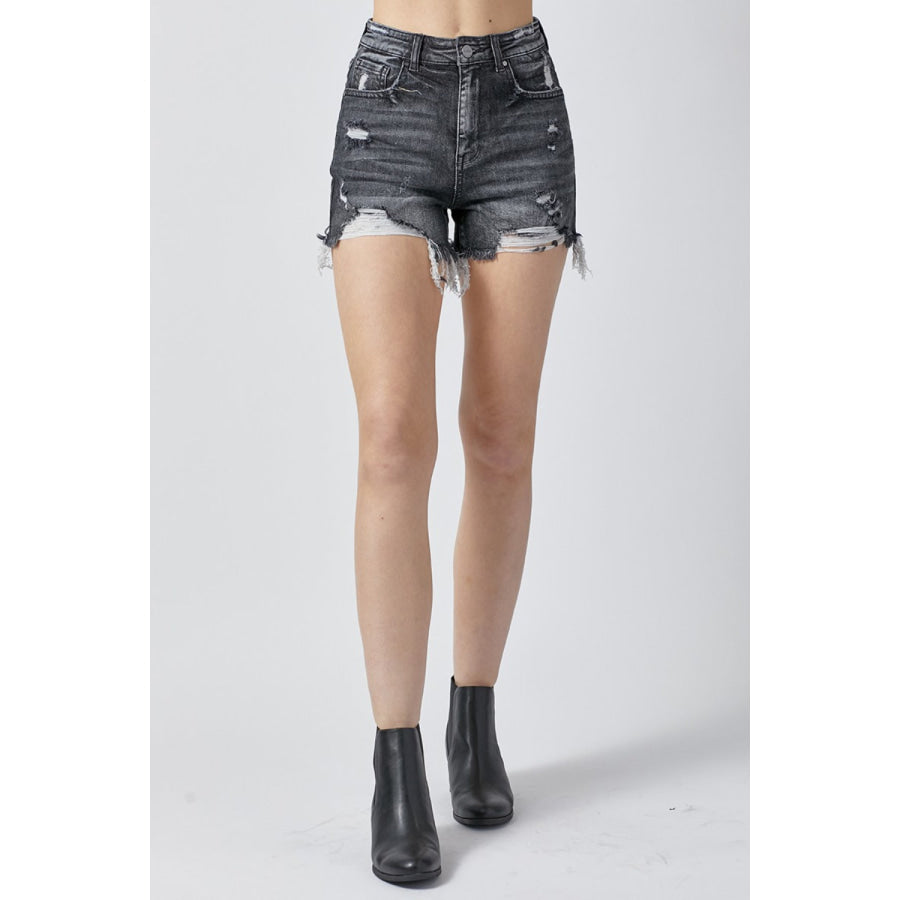 RISEN Full Size High Rise Distressed Denim Shorts Apparel and Accessories