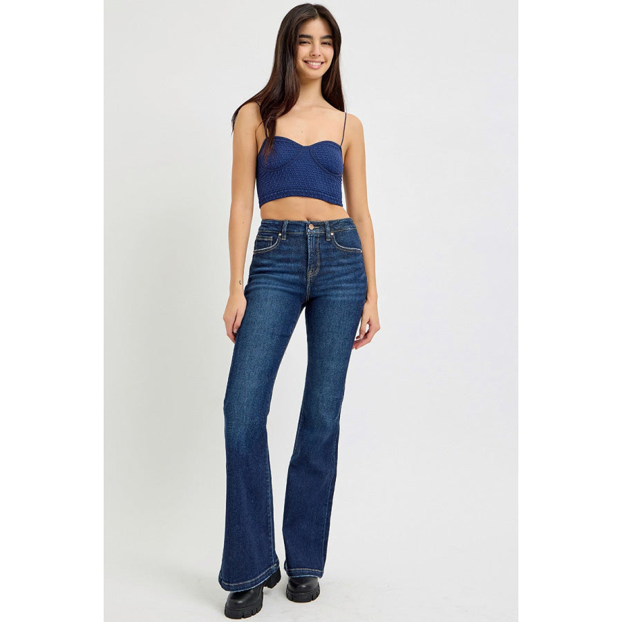 RISEN Full Size High Rise Flare Jeans with Pockets Apparel and Accessories