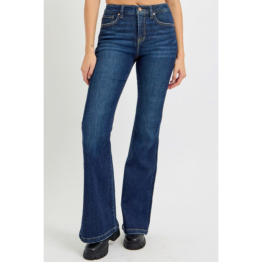 RISEN Full Size High Rise Flare Jeans with Pockets Apparel and Accessories