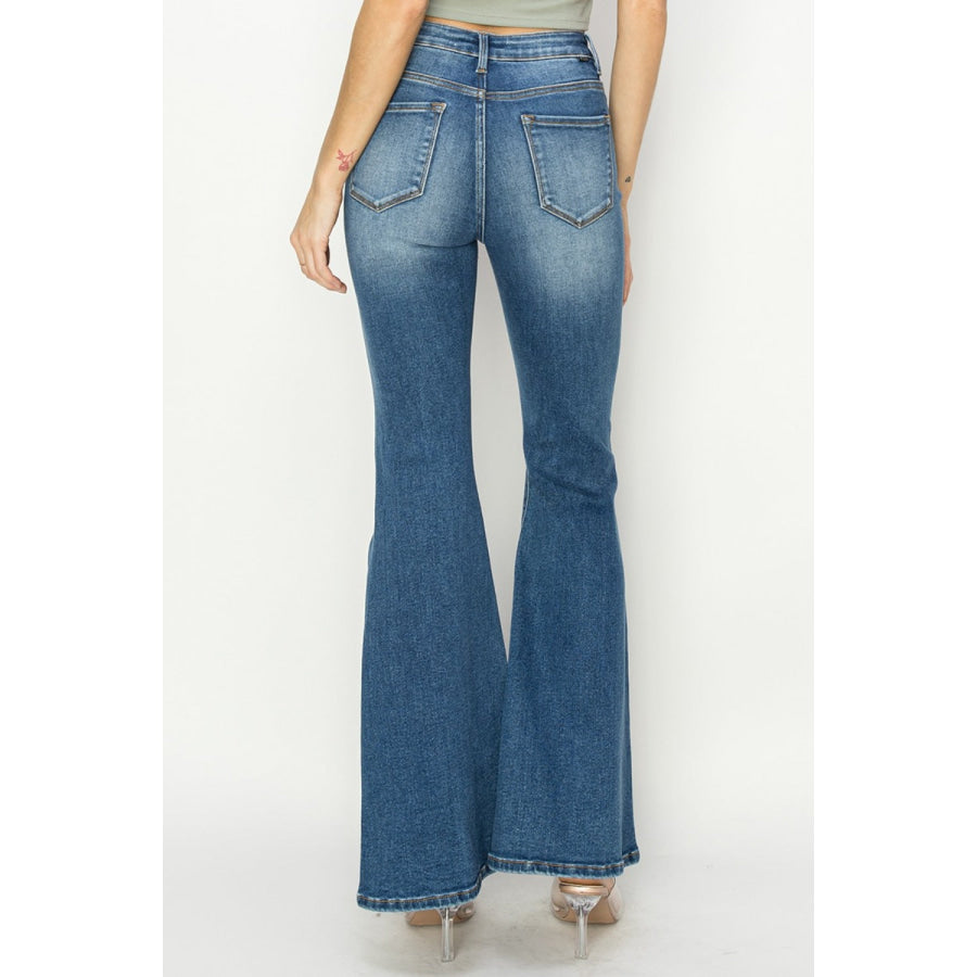 RISEN Full Size High Rise Front Seam Detailed Flare Jeans Apparel and Accessories