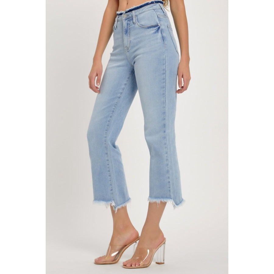 RISEN Full Size High Rise Raw Edge Crop Jeans Apparel and Accessories