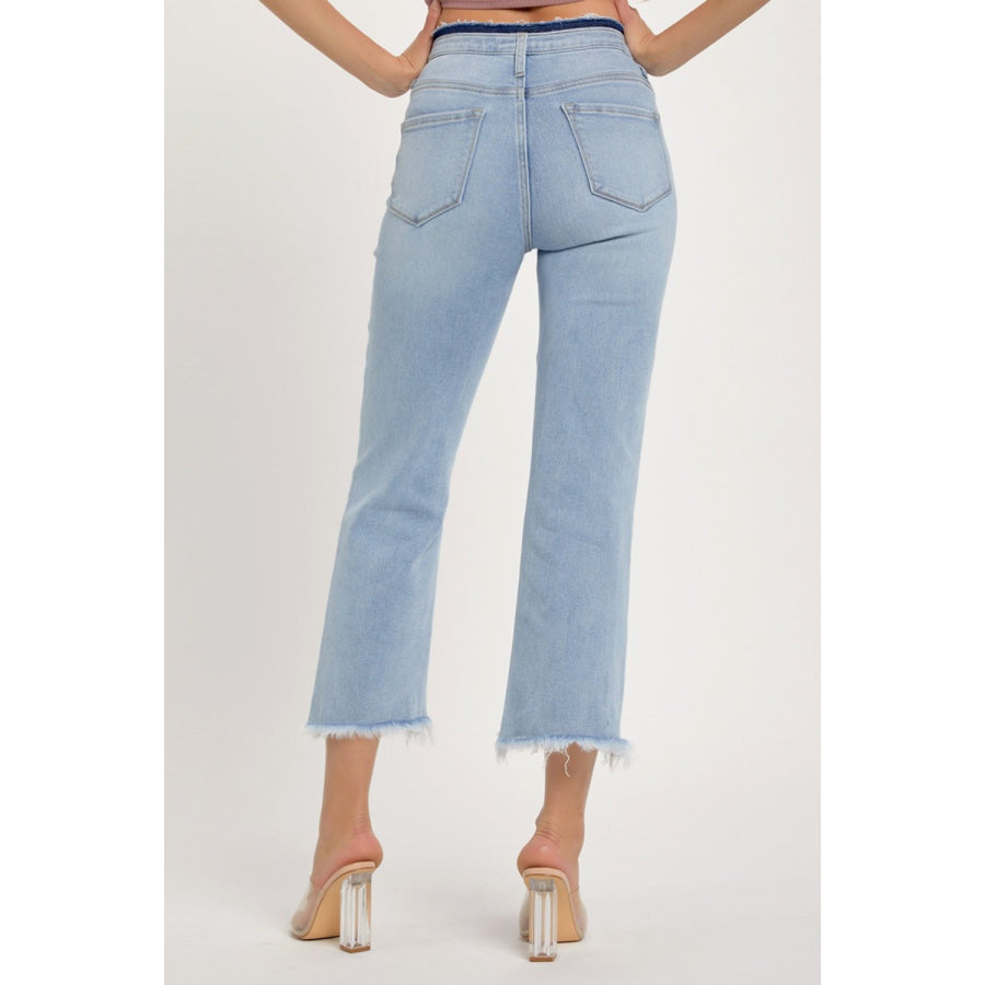 RISEN Full Size High Rise Raw Edge Crop Jeans Apparel and Accessories