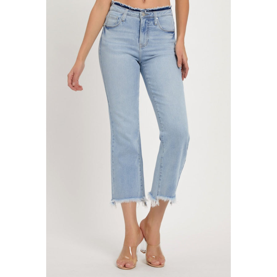 RISEN Full Size High Rise Raw Edge Crop Jeans Apparel and Accessories