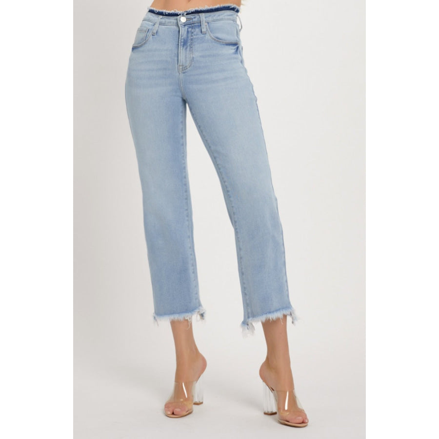 RISEN Full Size High Rise Raw Edge Crop Jeans Apparel and Accessories