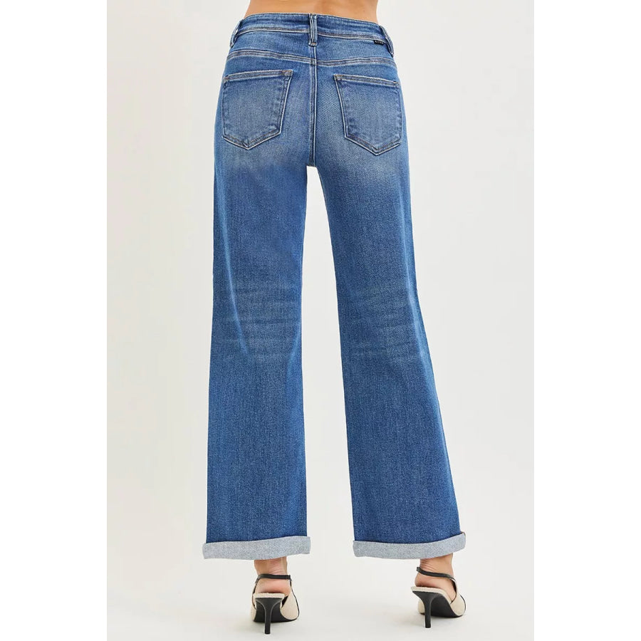 RISEN Full Size High Rise Relaxed Fit Ankle Straight Cuff Jeans Plus Size Apparel and Accessories