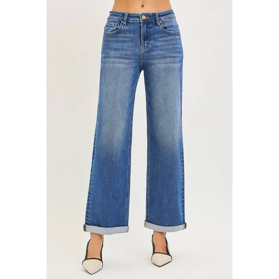 RISEN Full Size High Rise Relaxed Fit Ankle Straight Cuff Jeans Plus Size MEDIUM / Apparel and Accessories