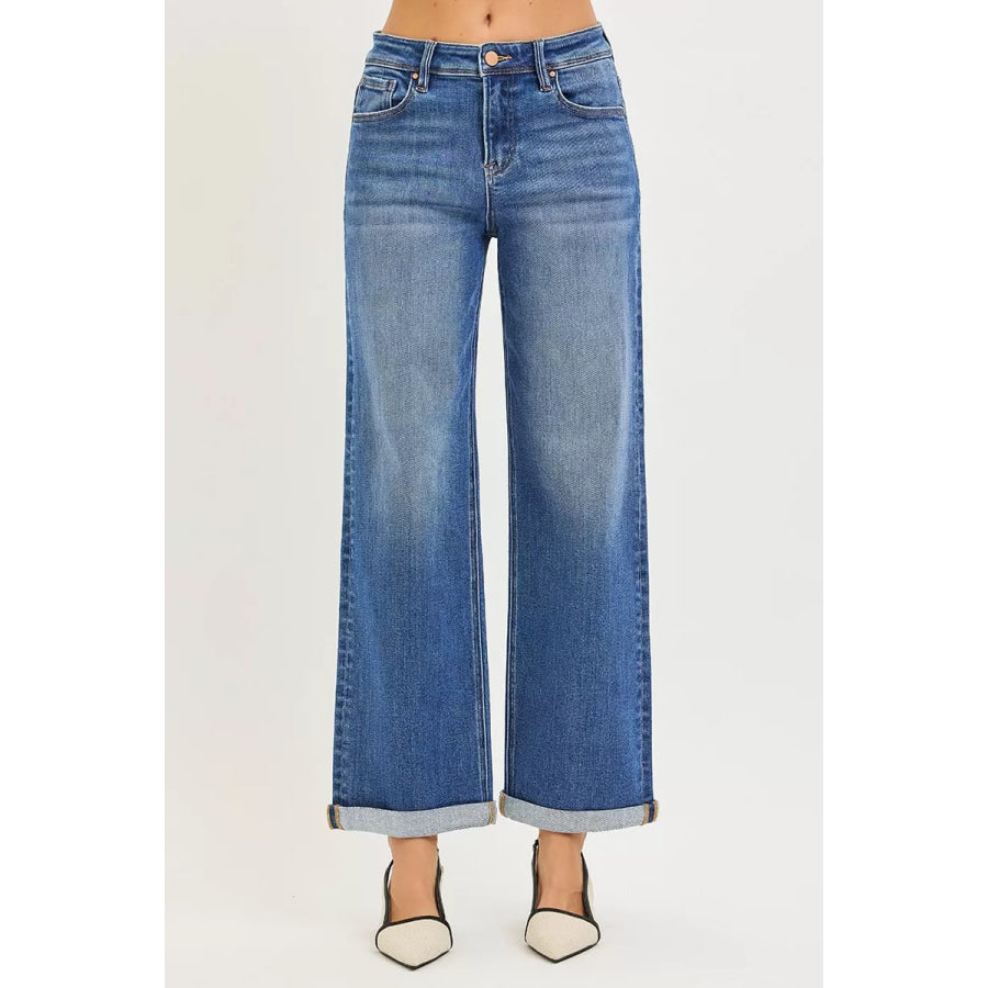 RISEN Full Size High Rise Relaxed Fit Ankle Straight Cuff Jeans Plus Size Apparel and Accessories