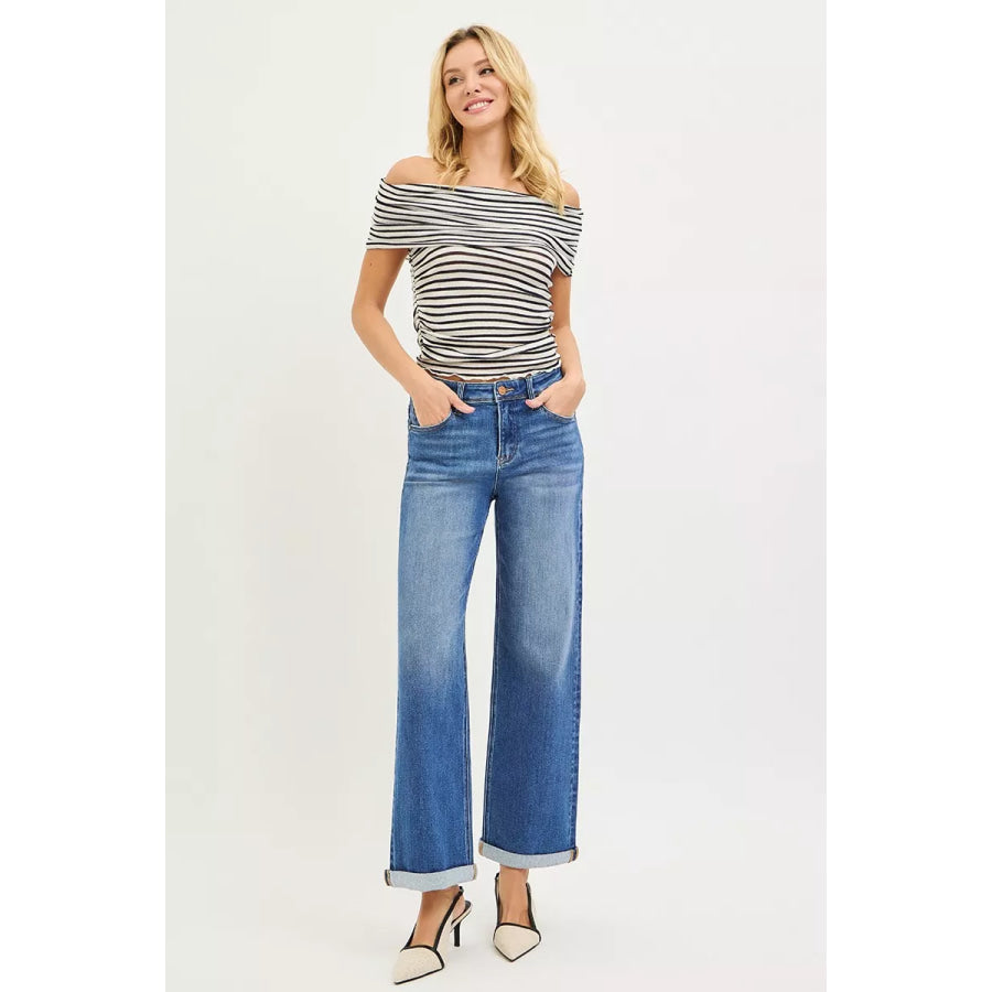 RISEN Full Size High Rise Relaxed Fit Ankle Straight Cuff Jeans Plus Size Apparel and Accessories