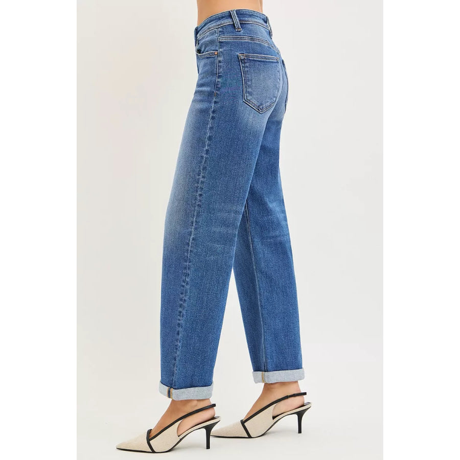 RISEN Full Size High Rise Relaxed Fit Ankle Straight Cuff Jeans Plus Size Apparel and Accessories