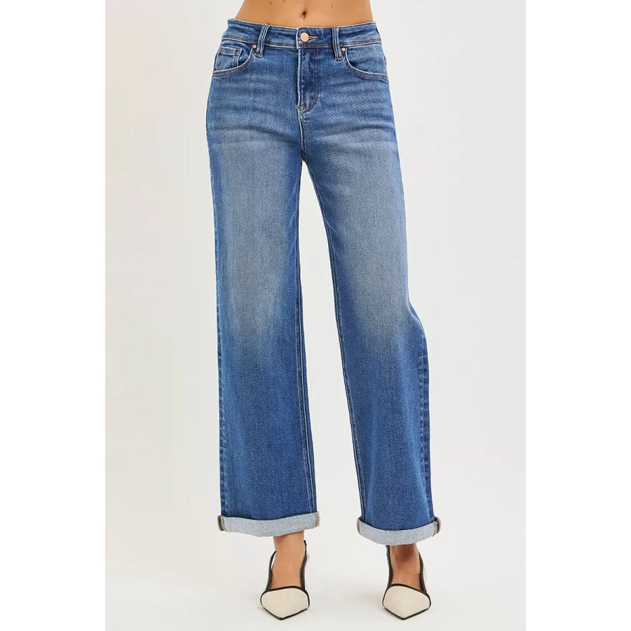 RISEN Full Size High Rise Relaxed Fit Ankle Straight Cuff Jeans Plus Size MEDIUM / Apparel and Accessories