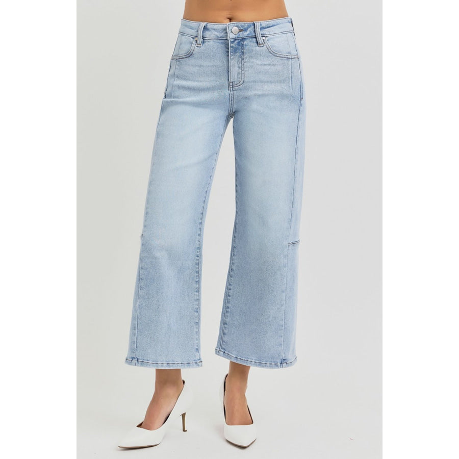 RISEN Full Size High Rise Seamed Detail Wide Leg Crop Jeans Apparel and Accessories