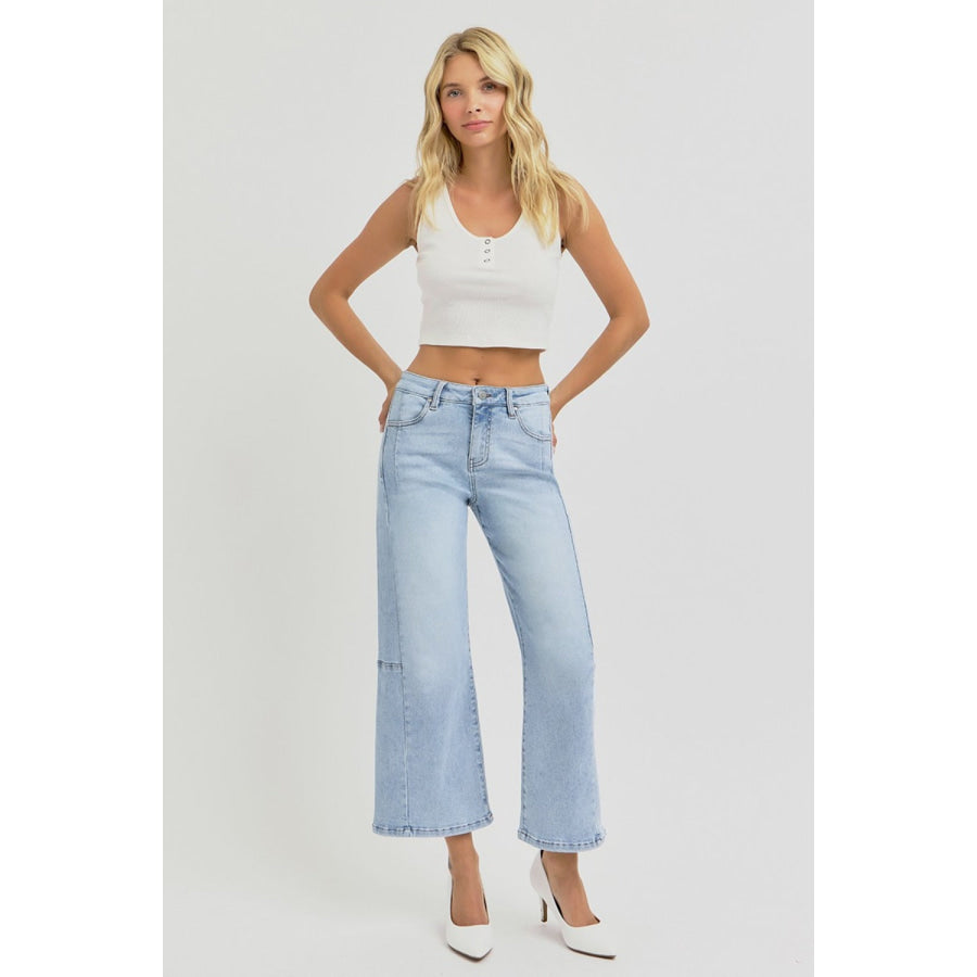 RISEN Full Size High Rise Seamed Detail Wide Leg Crop Jeans Apparel and Accessories