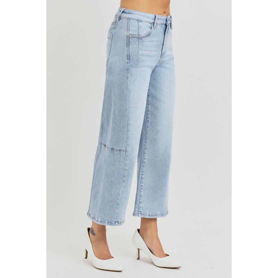 RISEN Full Size High Rise Seamed Detail Wide Leg Crop Jeans Apparel and Accessories