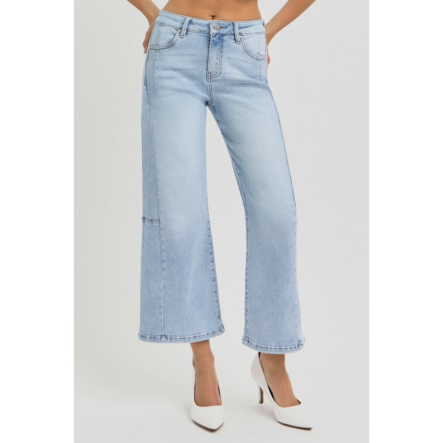 RISEN Full Size High Rise Seamed Detail Wide Leg Crop Jeans Apparel and Accessories