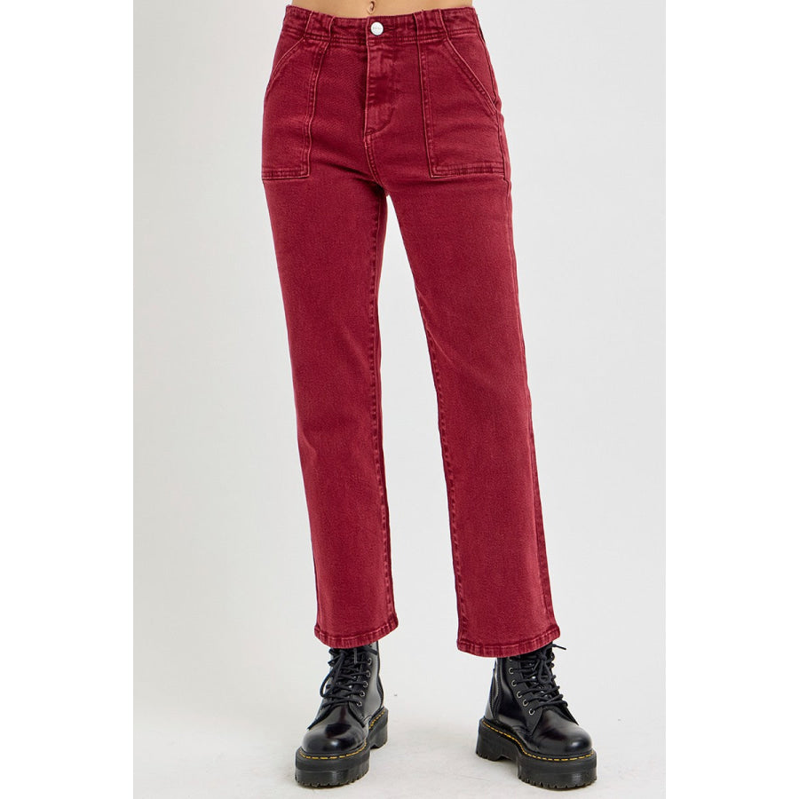 RISEN Full Size High Rise Straight Jeans with Patch Pockets Apparel and Accessories