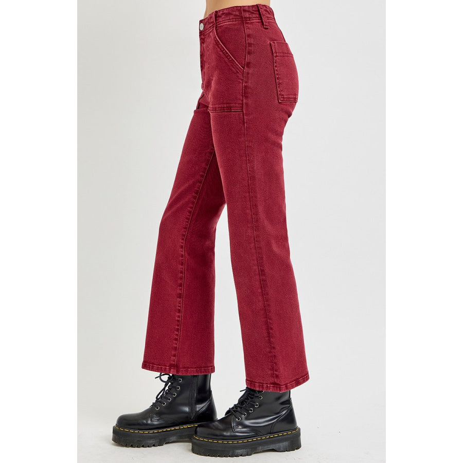 RISEN Full Size High Rise Straight Jeans with Patch Pockets Apparel and Accessories